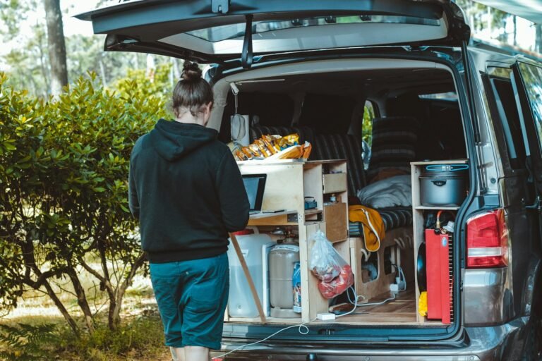 Camping van storage illustrating power station size for fridge use