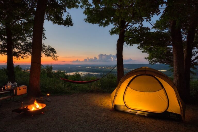 Tent camping at sunset for best power station for tent camping