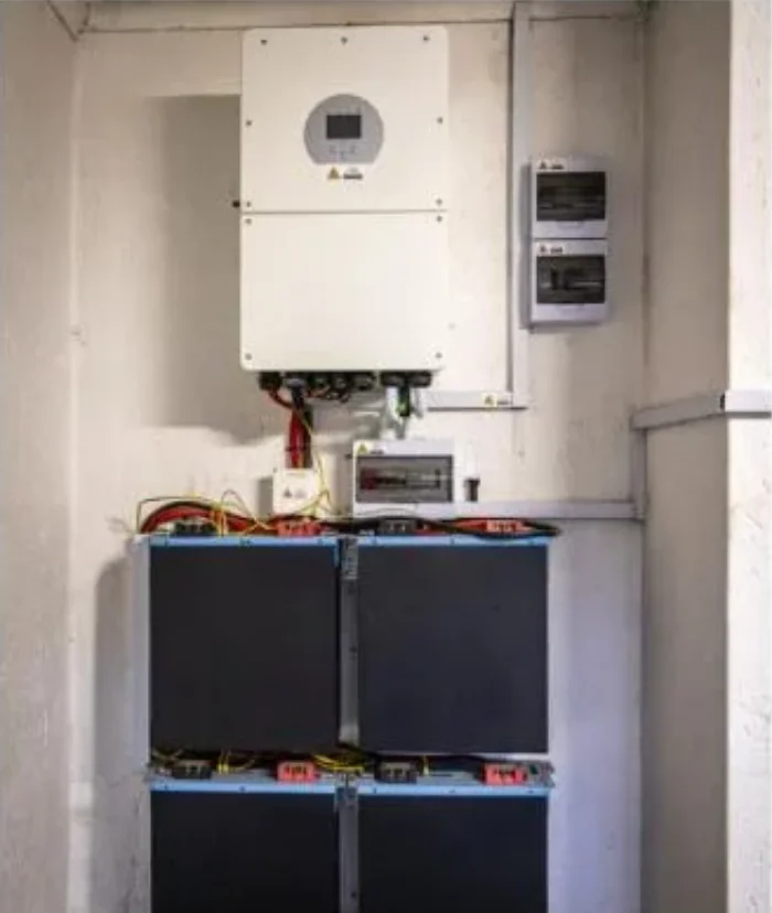 Home battery backup power system installed indoors