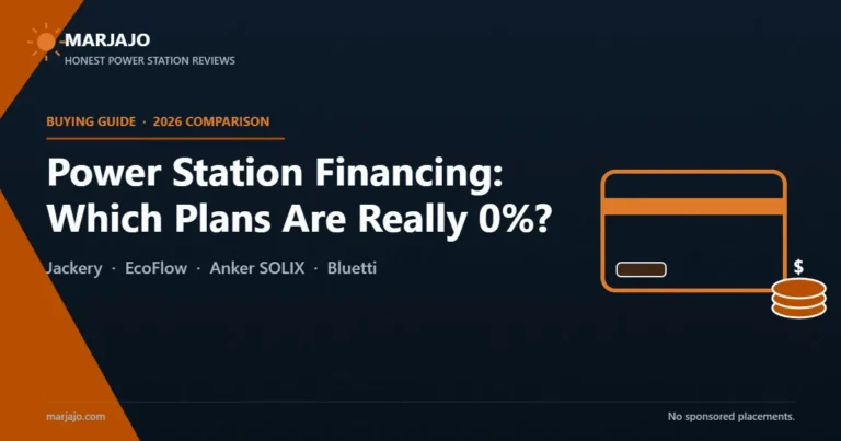 Power station financing comparison 2026 — Jackery, EcoFlow, Anker SOLIX, Bluetti — Marjajo buying guide