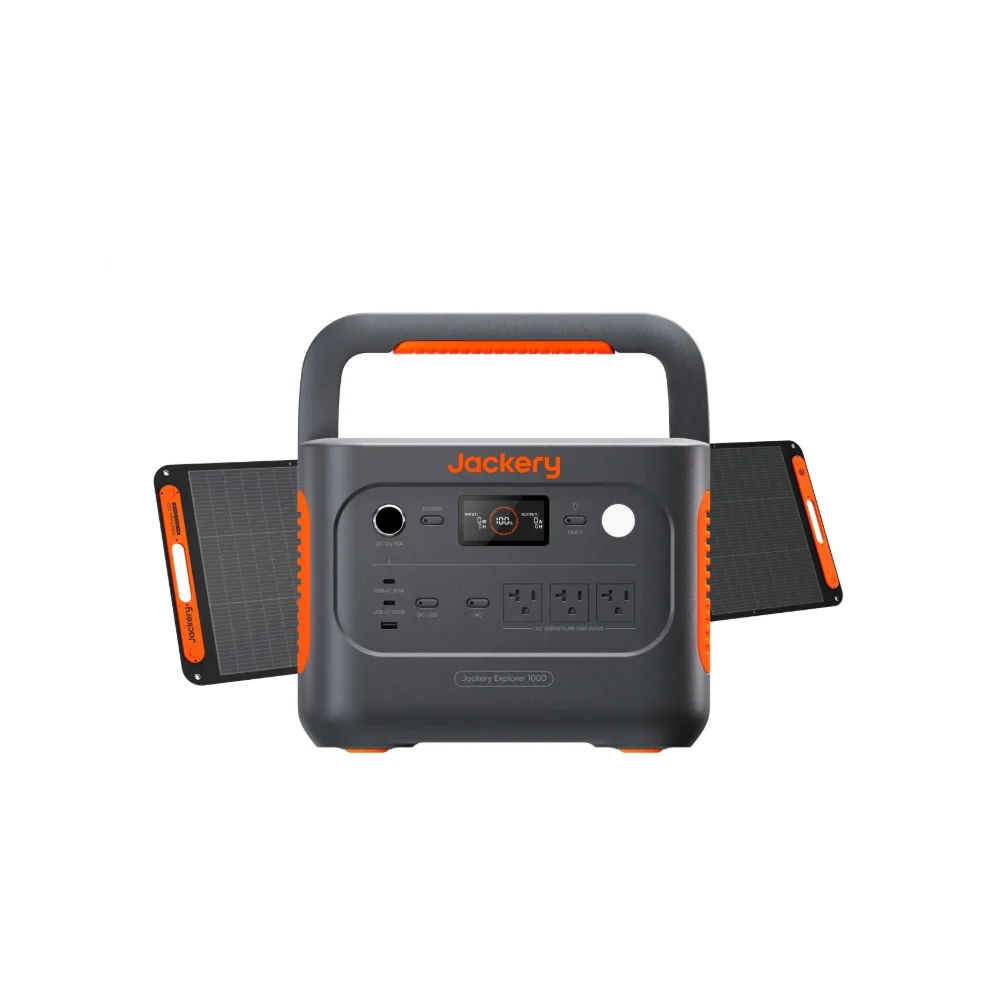 Jackery Explorer 1000 v2 power station with SolarSaga 200W solar panel, official product photo courtesy of Jackery