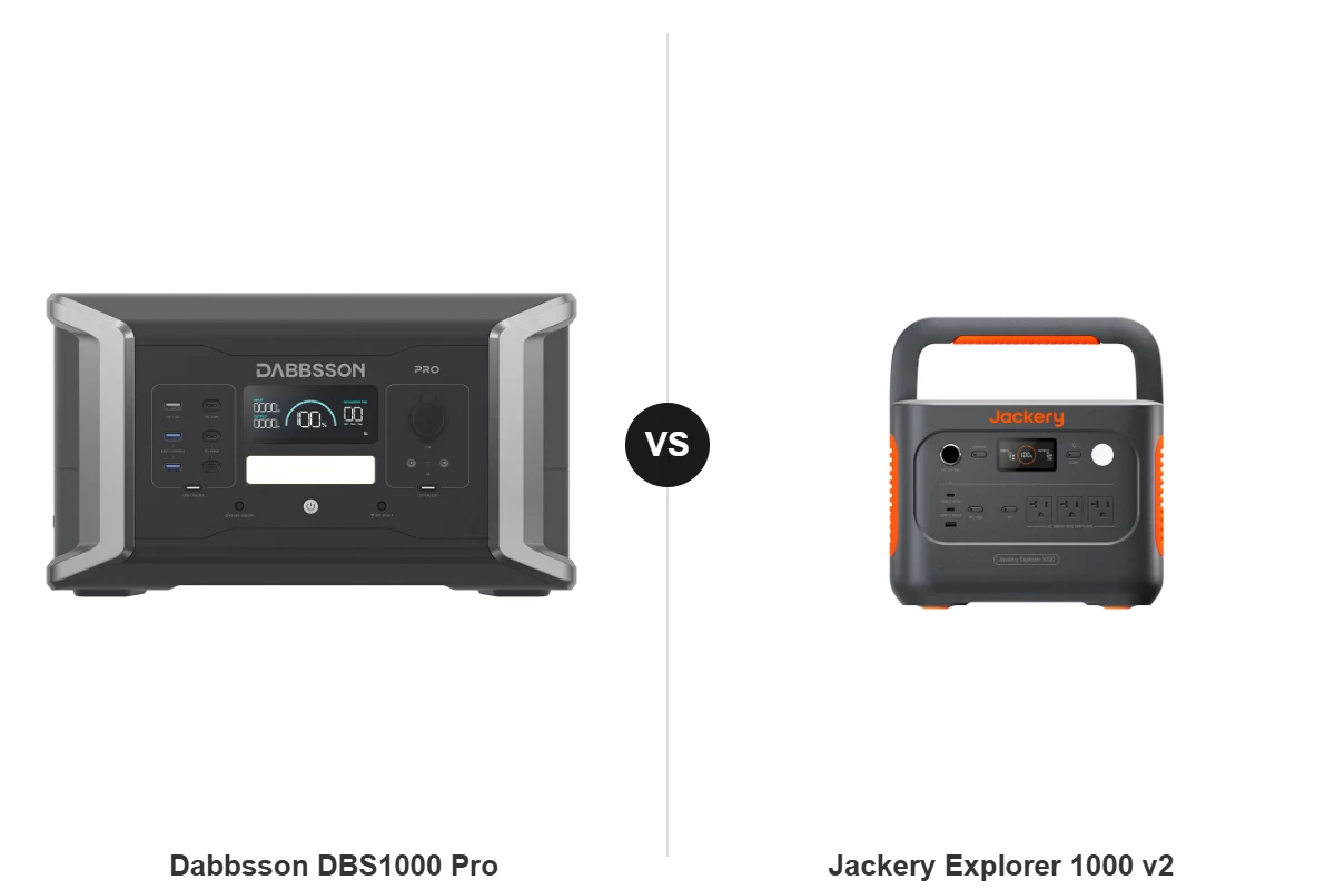 Dabbsson DBS1000 Pro and Jackery Explorer 1000 v2 side by side, official product photos courtesy of Dabbsson and Jackery