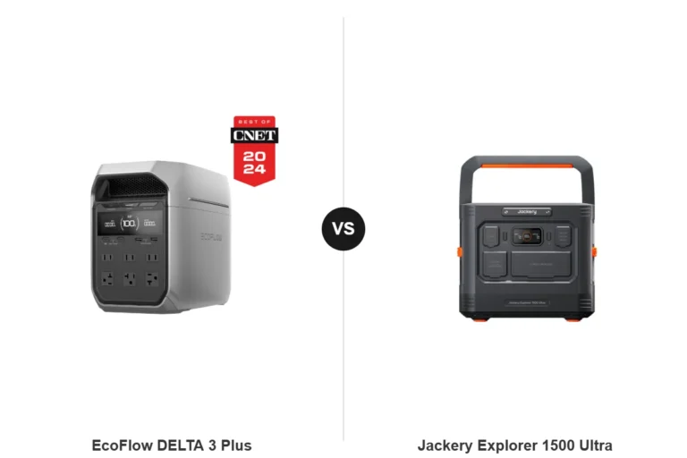 EcoFlow DELTA 3 Plus and Jackery Explorer 1500 Ultra side by side, official product photos courtesy of EcoFlow and Jackery