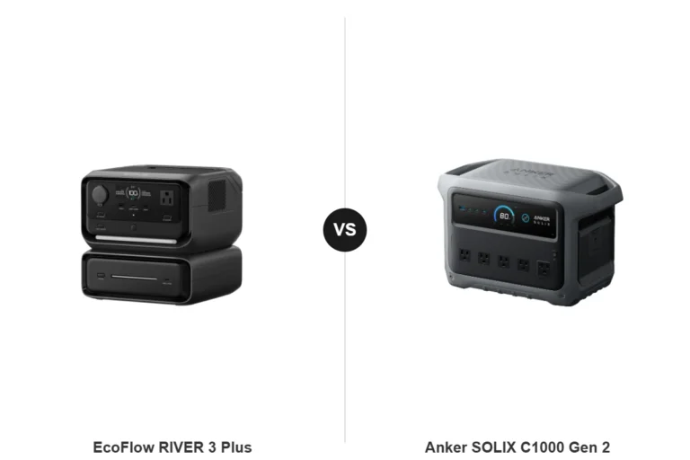 EcoFlow RIVER 3 Plus and Anker SOLIX C1000 Gen 2 side by side, official product photos courtesy of EcoFlow and Anker